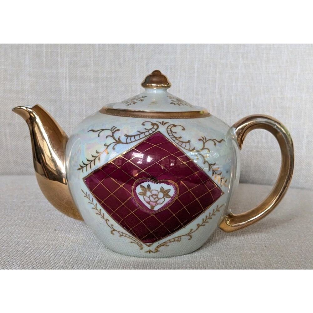 Vintage Del Coronado Nasco Japan Teapot Iridescent Gold Trim Lustreware Floral